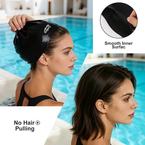Large Swim Cap for Long Thick Hair, Silicone Swimming Hat for Adults, Unisex Water Sport Cap with Ear Protection for Braids, Dreadlocks, Curly Hair, Afros, Weaves - Professional Grade in Kuwait