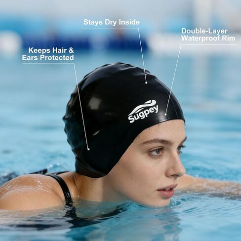 Large Swim Cap for Long Thick Hair, Silicone Swimming Hat for Adults, Unisex Water Sport Cap with Ear Protection for Braids, Dreadlocks, Curly Hair, Afros, Weaves - Professional Grade in Kuwait