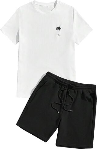 VIPWOLF Men's 2 Piece Tracksuits Short Sleeve Graphic Tee Shirts & Drawstring Pocket Shorts Gym Clothes in Kuwait