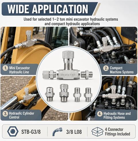 STB-G3/8 3/8 L08 صمام التحكم في التدفق الهيدروليكي متوافق مع مجموعة صمامات مقيد ثنائية الاتجاه للحفار الصغير 1-2 طن مع 4 موصلات in Kuwait