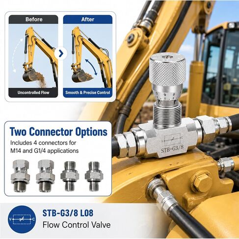 STB-G3/8 3/8 L08 صمام التحكم في التدفق الهيدروليكي متوافق مع مجموعة صمامات مقيد ثنائية الاتجاه للحفار الصغير 1-2 طن مع 4 موصلات in Kuwait