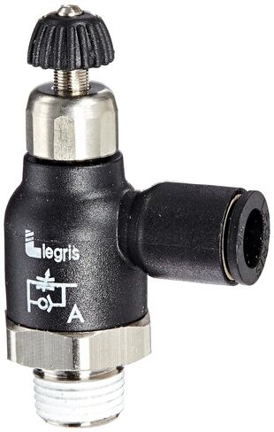 Legris 7065 56 11 Nylon Air Flow Control Valve, 90 Degree Elbow, Meter-Out, Knob, 1/4" Tube OD x 1/8 NPT Male in Kuwait