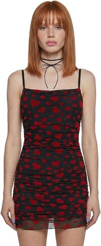 Dolls Kill Noir Rise and Fall Mesh Dress by Sugar Thrillz – Ruched Mini Dress with Heart Print & Lettuce Trim in Saudi Arabia