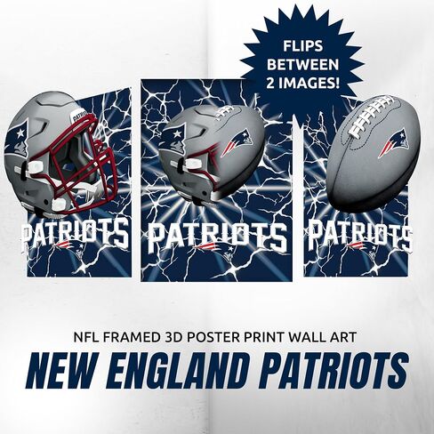 New England Patriots 3D Poster Print Wall Art | 12 x 16 Pictures NFL Lenticular Posters | Football Merch, Game Room Artwork & Man Cave Decor Gifts for Men & Women - Poster Only in Kuwait