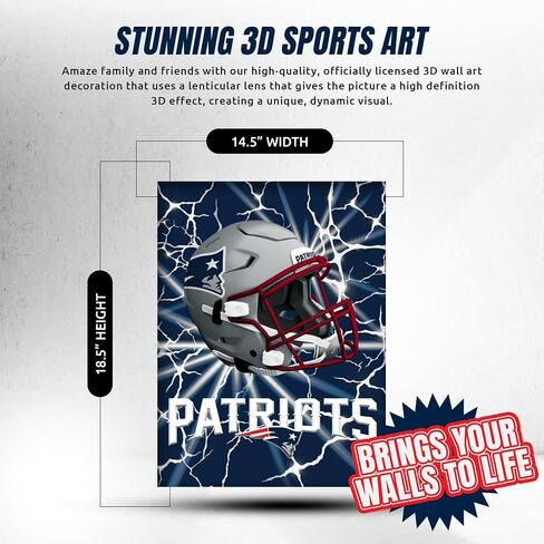 New England Patriots 3D Poster Print Wall Art | 12 x 16 Pictures NFL Lenticular Posters | Football Merch, Game Room Artwork & Man Cave Decor Gifts for Men & Women - Poster Only in Kuwait