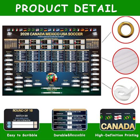 Dreasmt 2026 World Soccer Wall Chart Schedule Poster & 32 Countries String Flag Banner Set, Soccer 2026 Tournament Schedule and Team Info Chart Poster Soccer Fan Decor in Kuwait