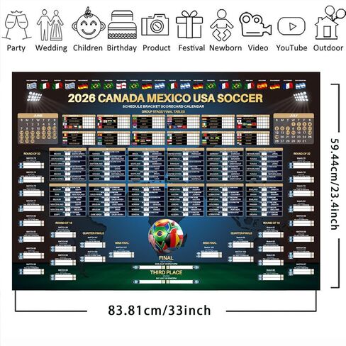 Dreasmt 2026 World Soccer Wall Chart Schedule Poster & 32 Countries String Flag Banner Set, Soccer 2026 Tournament Schedule and Team Info Chart Poster Soccer Fan Decor in Kuwait