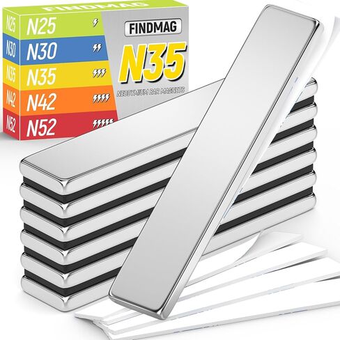 FINDMAG 6 Pack Bar Magnets, Bar Magnet with Double-Sided Adhesive, Magnets Bar for Fridge, Garage, Kitchen, DIY, 60x10x3mm, Silver - 5lbs in Saudi Arabia