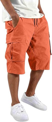 Cargo Shorts for Men Casual Elastic Waist Twill Work Shorts Relaxed Fit Hiking Tactical Short Pants with Pockets in Saudi Arabia