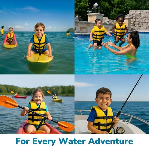 نايلون نيوبرين للأطفال من MW Watersports، سترة نجاة معتمدة من USCG للأطفال، رائعة لركوب القوارب وصيد الأسماك والأنابيب والرياضات المائية الأخرى. (أصفر/أسود، 30-50 رطلاً) in Kuwait