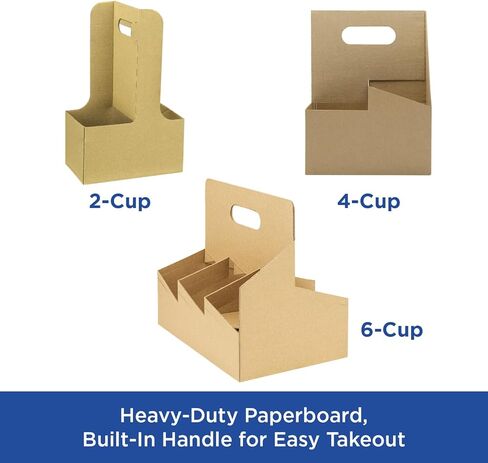 Karat Paperboard Drink Carrier with Handle - Sturdy Kraft Coffee Cup Carrier for Hot/Cold Beverages, Fits 10-32 oz Cups - Eco-Friendly, Disposable to-Go Drink Holder (2-Cup) in Kuwait