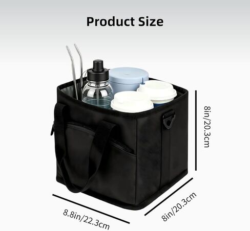 4 Cup Drink Carrier with Insulated Design - Collapsible Beverage Caddy with Adjustable Dividers & Shoulder Strap - Reusable Coffee Holder Tote Bag for Delivery, Travel & Car - No-Spill Drink Holder in Kuwait