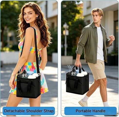 4 Cup Drink Carrier with Insulated Design - Collapsible Beverage Caddy with Adjustable Dividers & Shoulder Strap - Reusable Coffee Holder Tote Bag for Delivery, Travel & Car - No-Spill Drink Holder in Kuwait
