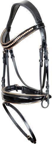 Rose Gold Crystal Horse Bridle – Premium Leather English Bridle with Padded Noseband & Browband, Elegant Rose Gold Hardware, Adjustable Horse Tack for Training, Dressage & Show Riding in Kuwait