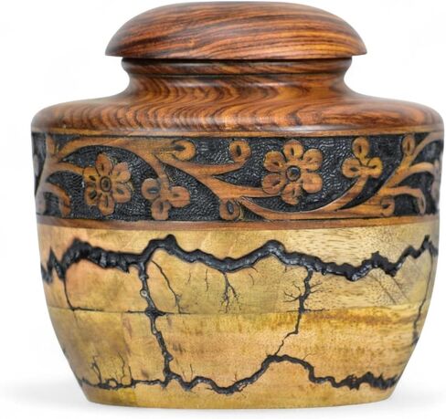 Cremation Urn for Human Ashes Keepsake with Threaded Lid - Funeral Memorial Urns for Ashes - Natural Mix Wood Burning Urn in Kuwait