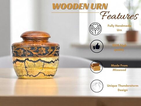 Cremation Urn for Human Ashes Keepsake with Threaded Lid - Funeral Memorial Urns for Ashes - Natural Mix Wood Burning Urn in Kuwait