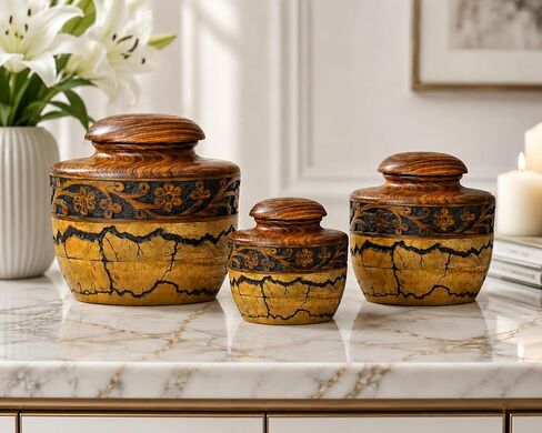 Cremation Urn for Human Ashes Keepsake with Threaded Lid - Funeral Memorial Urns for Ashes - Natural Mix Wood Burning Urn in Kuwait