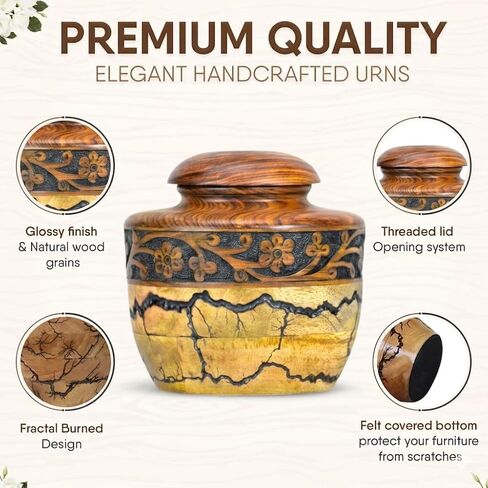 Cremation Urn for Human Ashes Keepsake with Threaded Lid - Funeral Memorial Urns for Ashes - Natural Mix Wood Burning Urn in Kuwait