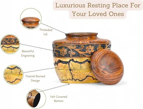 Cremation Urn for Human Ashes Keepsake with Threaded Lid - Funeral Memorial Urns for Ashes - Natural Mix Wood Burning Urn in Kuwait