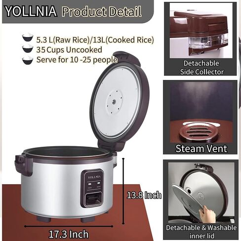 Commercial Large Rice Cooker & Food warmer | 13.8QT/65 Cup cooked rice | Non-stick Inner Pot |Auto Warmer Mode |1350W Fast Cooking in Kuwait