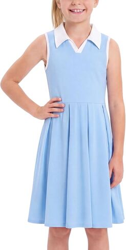IBTOM CASTLE Girls Athletic Dress, Sleeveless Polo Pleated Midi Tennis Dress with Shorts Pickleball Golf Outfit 6-11Y in Kuwait