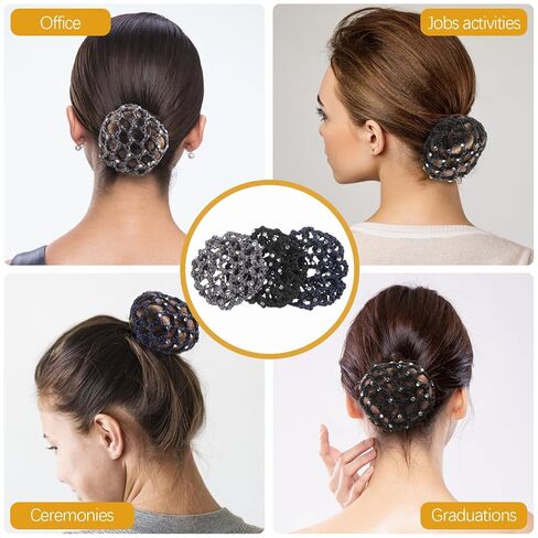 nolitoy 6 قطع حجر الراين كعكة الشعر يغطي شبكة مطاطية شبكات الشعر snoods للنساء رقص الباليه التزلج الزفاف العرائس ممرضات عمال البنك أسود أزرق رمادي سباركلي كريستال مبهور الملحقات 3.7 بوصة in Kuwait