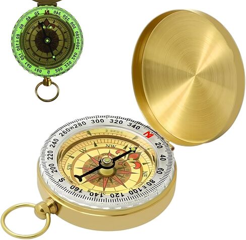 Vintage Waterproof Brass Compass for Hiking Navigation Camping Survival Compass Metal Compass with Luminous Function,Ideal for Scout,Hunting,ExpeditionMap Reading,Orienteering,Outdoor Tool,Gift Choice in Kuwait