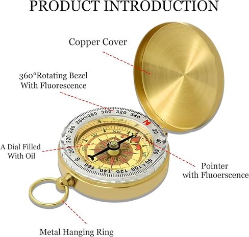 Vintage Waterproof Brass Compass for Hiking Navigation Camping Survival Compass Metal Compass with Luminous Function,Ideal for Scout,Hunting,ExpeditionMap Reading,Orienteering,Outdoor Tool,Gift Choice in Kuwait