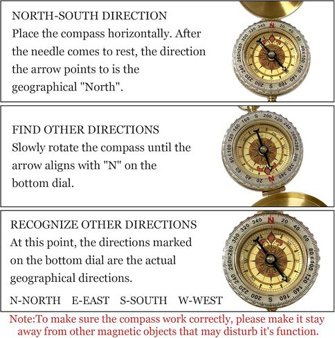 Vintage Waterproof Brass Compass for Hiking Navigation Camping Survival Compass Metal Compass with Luminous Function,Ideal for Scout,Hunting,ExpeditionMap Reading,Orienteering,Outdoor Tool,Gift Choice in Kuwait
