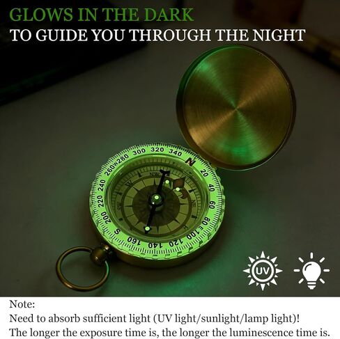 Vintage Waterproof Brass Compass for Hiking Navigation Camping Survival Compass Metal Compass with Luminous Function,Ideal for Scout,Hunting,ExpeditionMap Reading,Orienteering,Outdoor Tool,Gift Choice in Kuwait