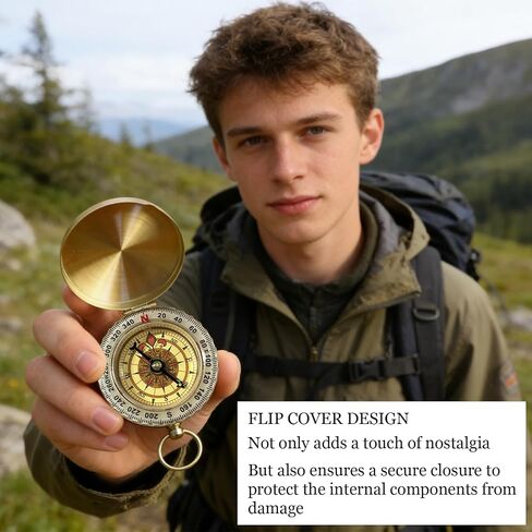 Vintage Waterproof Brass Compass for Hiking Navigation Camping Survival Compass Metal Compass with Luminous Function,Ideal for Scout,Hunting,ExpeditionMap Reading,Orienteering,Outdoor Tool,Gift Choice in Kuwait