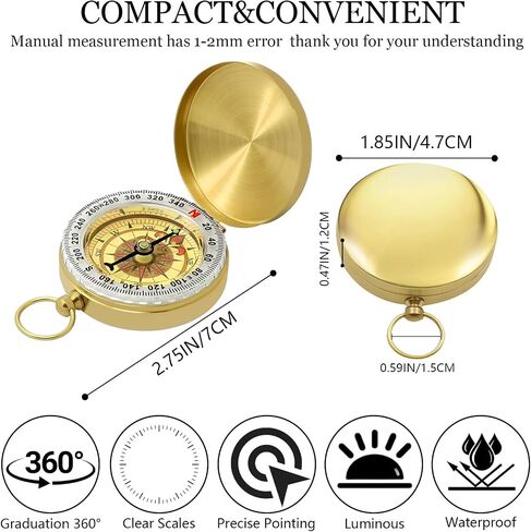Vintage Waterproof Brass Compass for Hiking Navigation Camping Survival Compass Metal Compass with Luminous Function,Ideal for Scout,Hunting,ExpeditionMap Reading,Orienteering,Outdoor Tool,Gift Choice in Kuwait