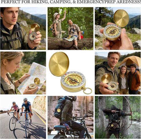 Vintage Waterproof Brass Compass for Hiking Navigation Camping Survival Compass Metal Compass with Luminous Function,Ideal for Scout,Hunting,ExpeditionMap Reading,Orienteering,Outdoor Tool,Gift Choice in Kuwait