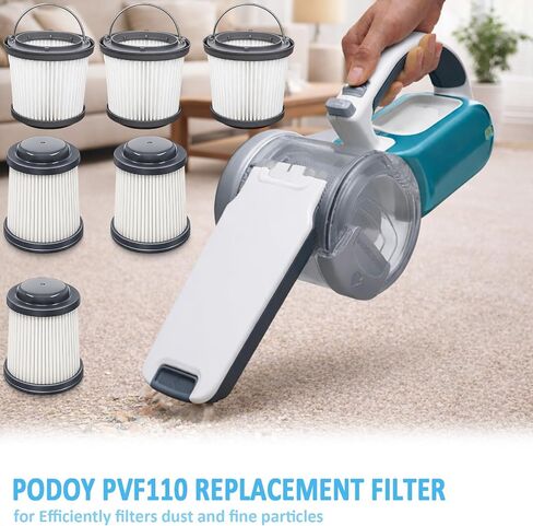Podoy PVF110 Replacement Filter Compatible with Black and Decker Handheld Vacuum, Vacuum Cleaner Filter Compatible with PHV1810, PHV1210, PHV1410, BDH2000PL, BDH2020FLFH, BDH1620FLFH, 6 Pack in Kuwait
