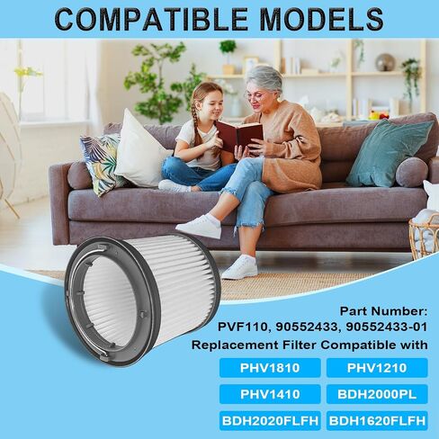 Podoy PVF110 Replacement Filter Compatible with Black and Decker Handheld Vacuum, Vacuum Cleaner Filter Compatible with PHV1810, PHV1210, PHV1410, BDH2000PL, BDH2020FLFH, BDH1620FLFH, 6 Pack in Kuwait