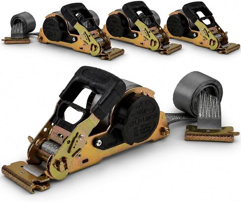 US Cargo Control E Track Retractable Ratchet Strap 1.5" x 16', 4,000 LBS Break Strength, Heavy Duty Retractable Ratchet Straps with Spring E-Fittings, Use for Vans and Box Trucks in Kuwait