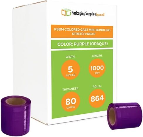 PSBM Dark Purple Mini Stretch Wrap with Plastic Handle, 24 Rolls 5 Inch x 1000 Feet 80 Gauge Heavy Duty Plastic Wrap Industrial Strength Shrink Film for Moving, Packing & Shipping in Kuwait