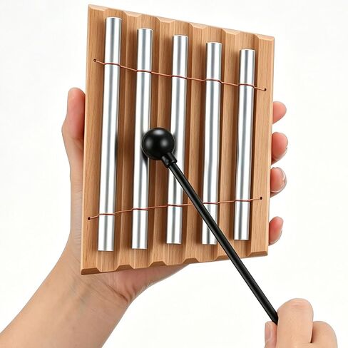 5 Tone Chime with Mallet, Hand Bell Chime for Mindfulness Meditation Relaxation, Stress Anxiety Relief, Yoga, Prayer, Teacher Classroom Management Tools, Sound Therapy Instrument () in Kuwait