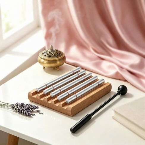 5 Tone Chime with Mallet, Hand Bell Chime for Mindfulness Meditation Relaxation, Stress Anxiety Relief, Yoga, Prayer, Teacher Classroom Management Tools, Sound Therapy Instrument () in Kuwait