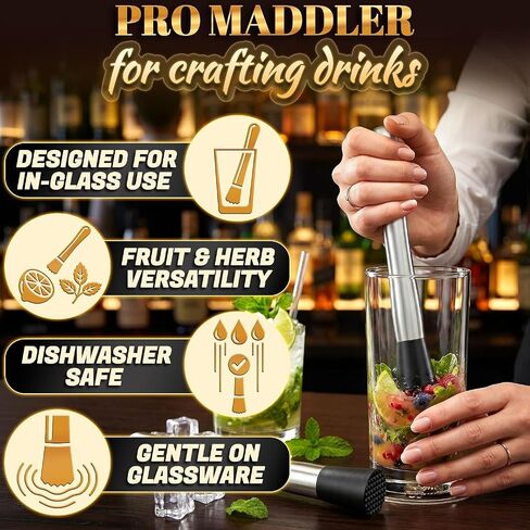 2 Pcs Bar Muddler for Cocktails – 8" Stainless Steel Cocktail Muddler for Lemonade, Essential Bar Supplies and Accessories – Lemon Smasher & Fruit Smasher for Drinks Mixing & Lemonade Stand Supplies in Kuwait