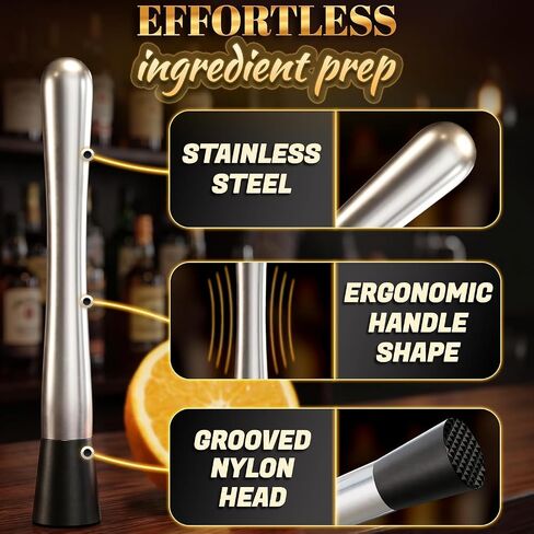 2 Pcs Bar Muddler for Cocktails – 8" Stainless Steel Cocktail Muddler for Lemonade, Essential Bar Supplies and Accessories – Lemon Smasher & Fruit Smasher for Drinks Mixing & Lemonade Stand Supplies in Kuwait