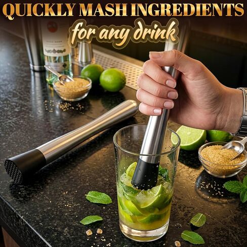 2 Pcs Bar Muddler for Cocktails – 8" Stainless Steel Cocktail Muddler for Lemonade, Essential Bar Supplies and Accessories – Lemon Smasher & Fruit Smasher for Drinks Mixing & Lemonade Stand Supplies in Kuwait
