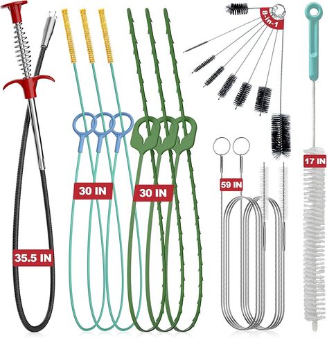 مجموعة EastLink Drain Snake 18: مزيل سدادة الصرف 35.5 بوصة (x1)، ثعبان شعر فولاذي 30 بوصة (x3)، ثعبان حوض الحيوانات الأليفة 30 بوصة (x3)، فرشاة تصريف أنبوبية 59 بوصة (x2)، فرشاة تنظيف فتحة المجفف 17 بوصة (x1)، فرشاة تنظيف القش (x8) in Kuwait