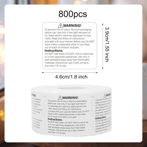 BLSUREFYX 800 قطعة من ملصقات تحذير الشموع مقاس 1.8 × 1.5 بوصة ملصق تحذير من ذوبان الشمع، ملصقات أمان للشمعة لصنع شموع الصويا، علب شموع، علب صدفية، قوالب تذوب الشمع - أبيض in Kuwait