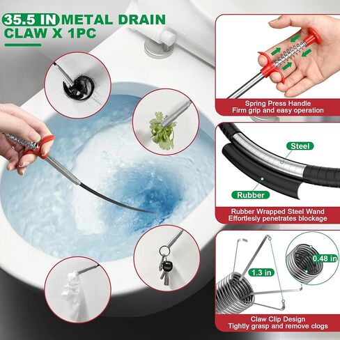 مجموعة EastLink Drain Snake 18: مزيل سدادة الصرف 35.5 بوصة (x1)، ثعبان شعر فولاذي 30 بوصة (x3)، ثعبان حوض الحيوانات الأليفة 30 بوصة (x3)، فرشاة تصريف أنبوبية 59 بوصة (x2)، فرشاة تنظيف فتحة المجفف 17 بوصة (x1)، فرشاة تنظيف القش (x8) in Kuwait