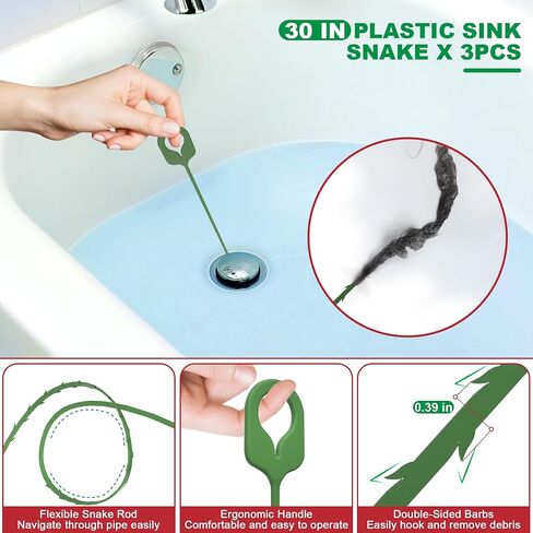 مجموعة EastLink Drain Snake 18: مزيل سدادة الصرف 35.5 بوصة (x1)، ثعبان شعر فولاذي 30 بوصة (x3)، ثعبان حوض الحيوانات الأليفة 30 بوصة (x3)، فرشاة تصريف أنبوبية 59 بوصة (x2)، فرشاة تنظيف فتحة المجفف 17 بوصة (x1)، فرشاة تنظيف القش (x8) in Kuwait