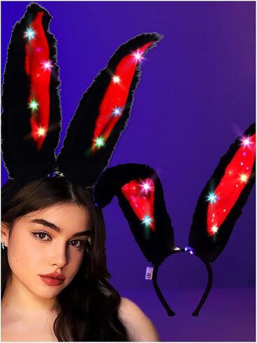 Aceorna تضيء آذان الأرنب Headbands Led توهج الشعر هوب مضيئة آذان أرنب العصابات الشعر فروي الأرنب خوذة للنساء in Kuwait