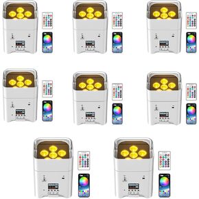 9600mAh Wireless Uplights, 6x18W RGBWA UV Stage Lights, APP/DMX512 Controlled Par Lights, Rechargeable Battery Powered Uplights for Show, Party, Festival, Event, White, 1 Pack in Kuwait