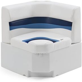 DeckMate Complete 28" Corner Classic Pontoon Boat Seat Bench and Base - White, Blue and Light Blue in Kuwait