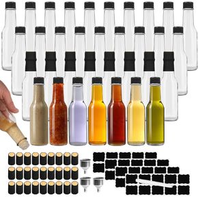 35 Pack of 5 oz Glass Hot Sauce Bottles with Black Caps & Shrink Capsules - Clear Woozy Style Bottles for Vanilla Extract, Homemade Sauces, Dressings & Beverages in Kuwait